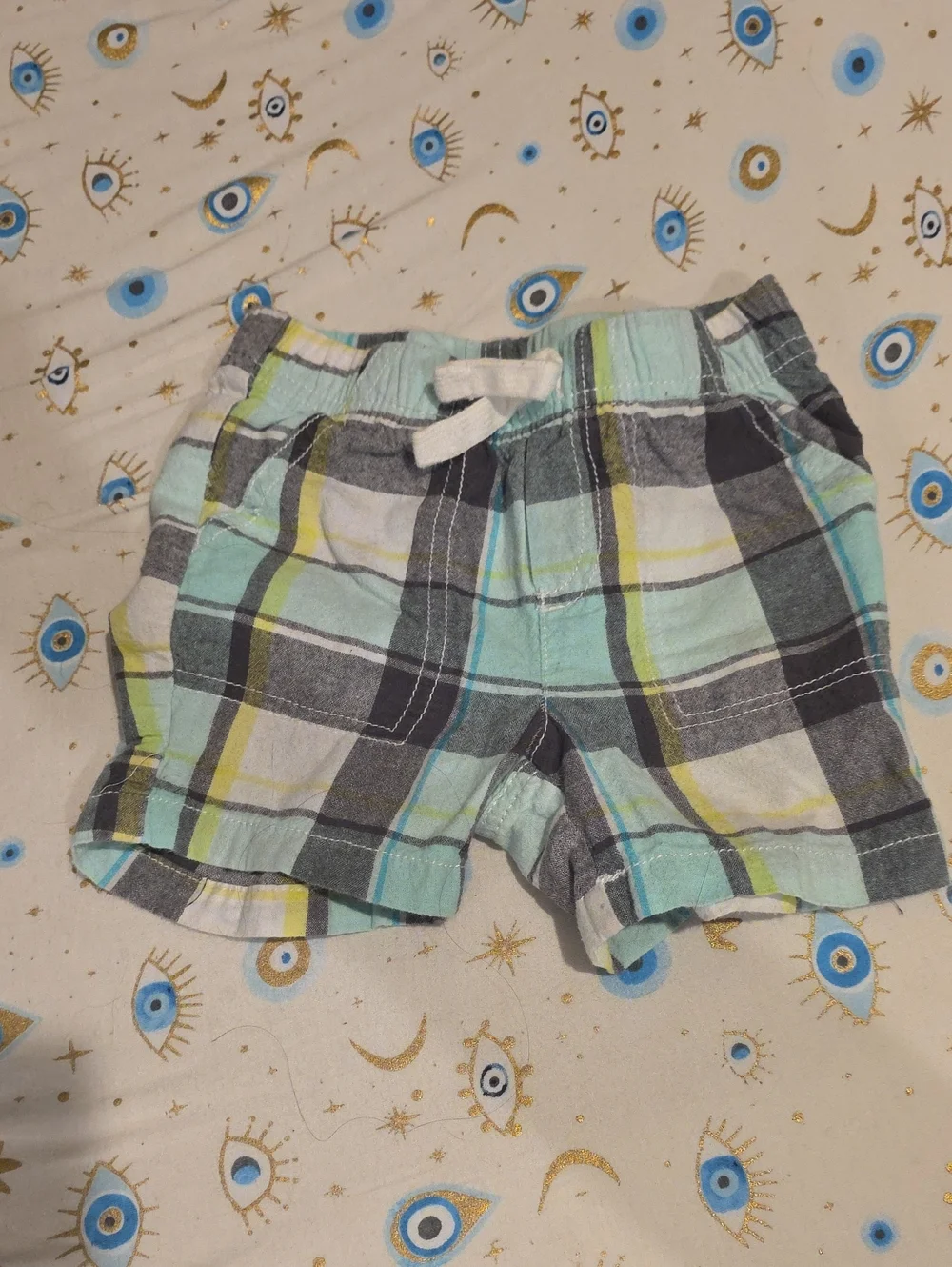 Jumping Beans Size 2 Mint, Gray & Yellow Plaid Pull-On Shorts